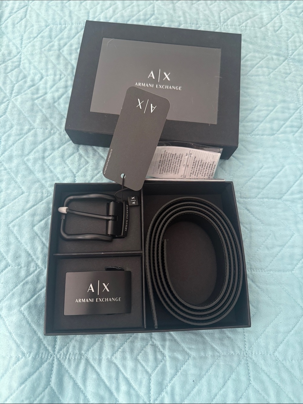 NWT Armani Exchange Men's Black Leather reversible exchangeable buckle Belt sz40